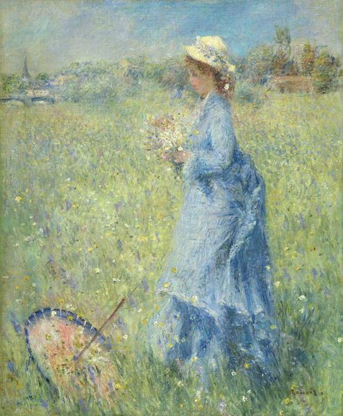 Femme cueillant des Fleurs oil on canvas painting by Pierre-Auguste Renoir